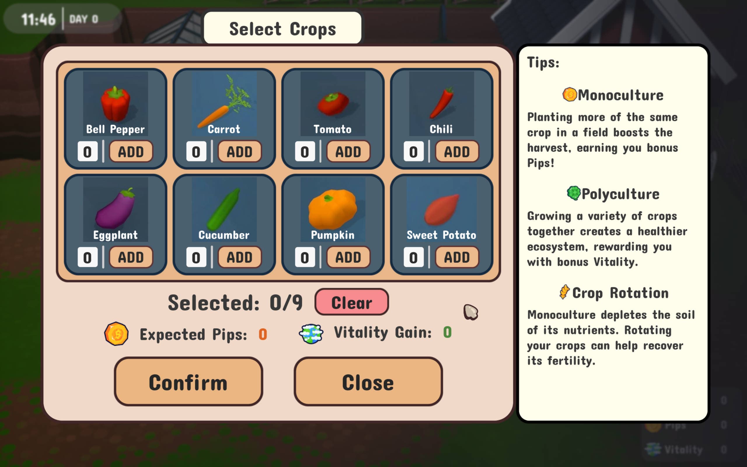Monocrop Madness Crop Planning Panel UI