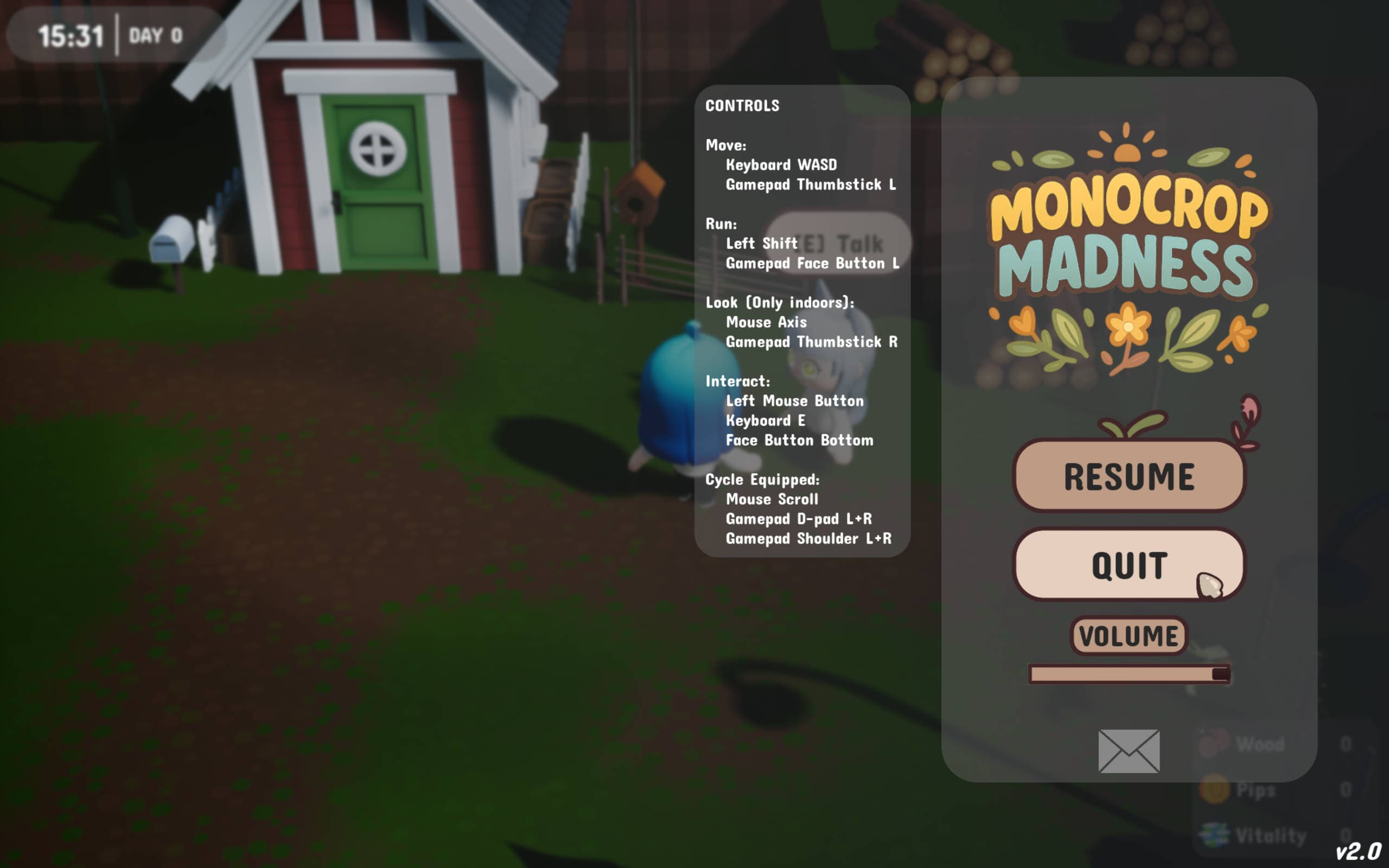 Monocrop Madness Pause Menu UI